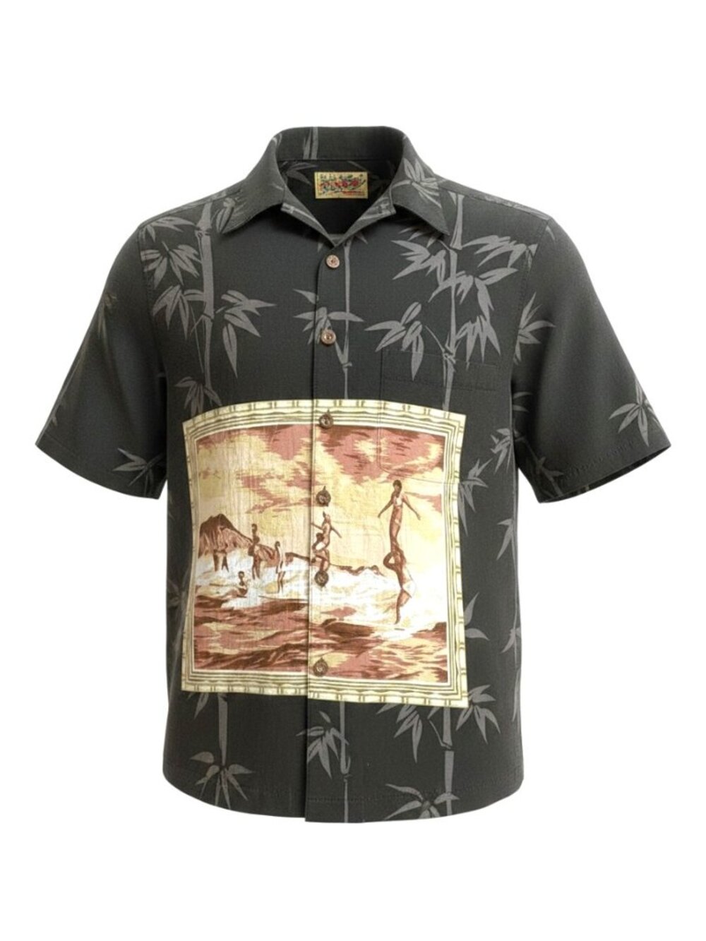 Vintage KOKO Island Black Cotton Blend‎ Button Down Hawaiian Camp Shirt